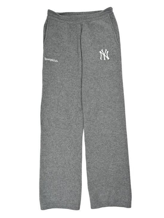 Sporty & Rich Pants - Sporty & Rich Heritage Yankees Serif Cashmere Lounge Pants in Grey